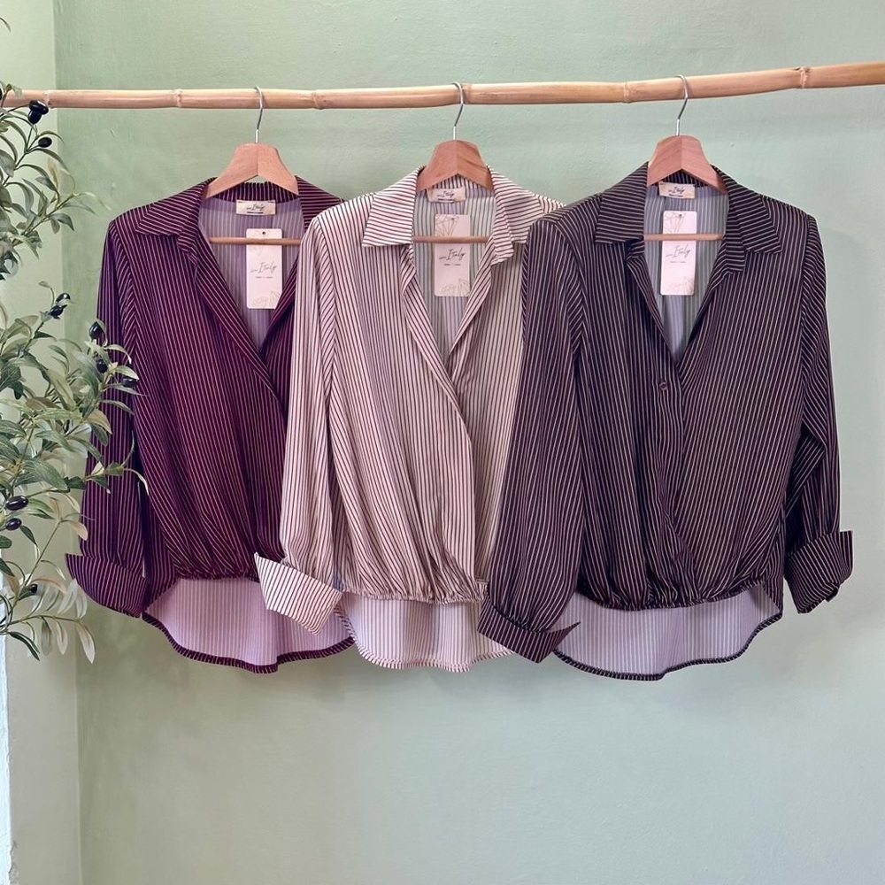 Striped Women's Blouse - Black, Cream, Purple